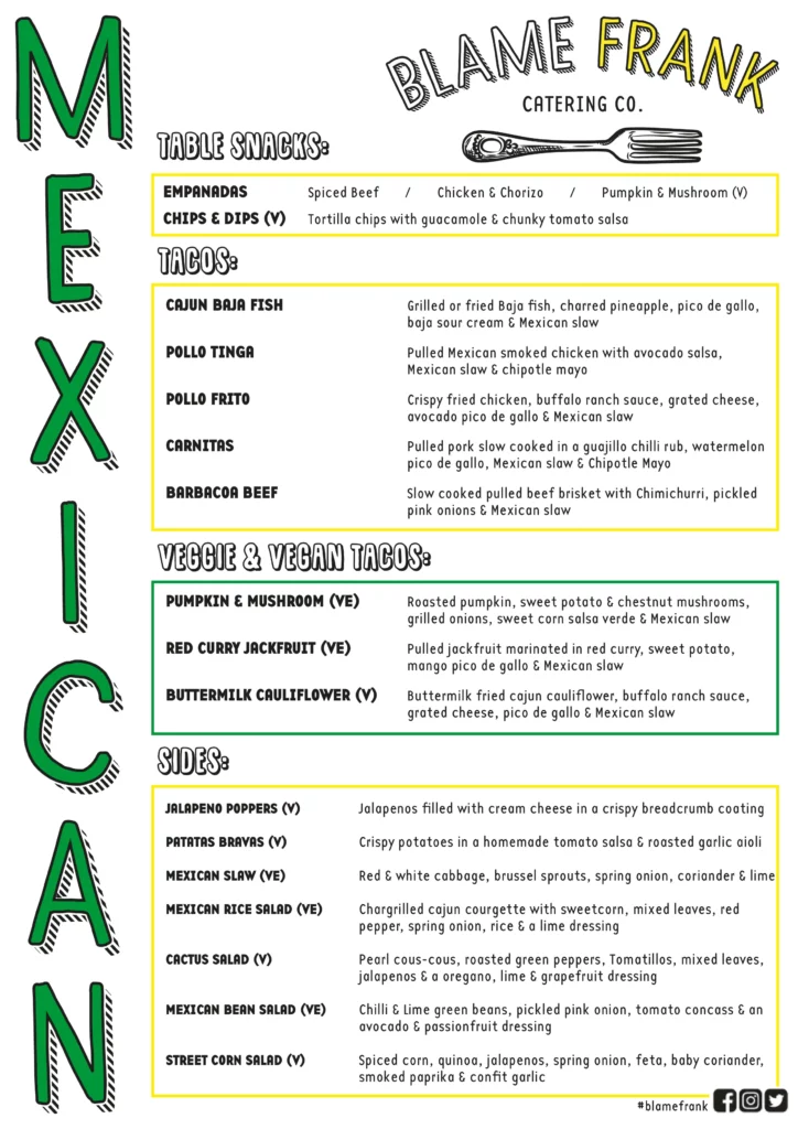 Mexican Taco Menu